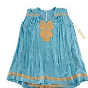 Uncle Frank Womens Medium Blue Sleeveless Dress With Orange Embroidery Boho NWT